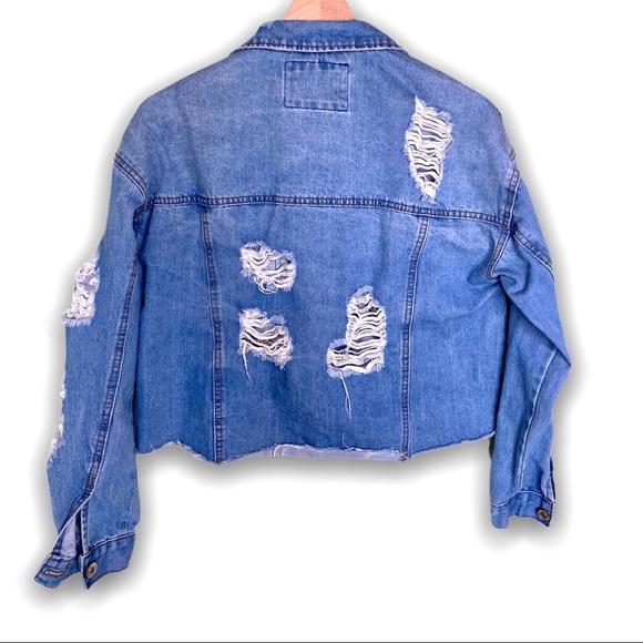 Forever21 Oversized Distressed Jean Jacket Small - Picture 4 of 11